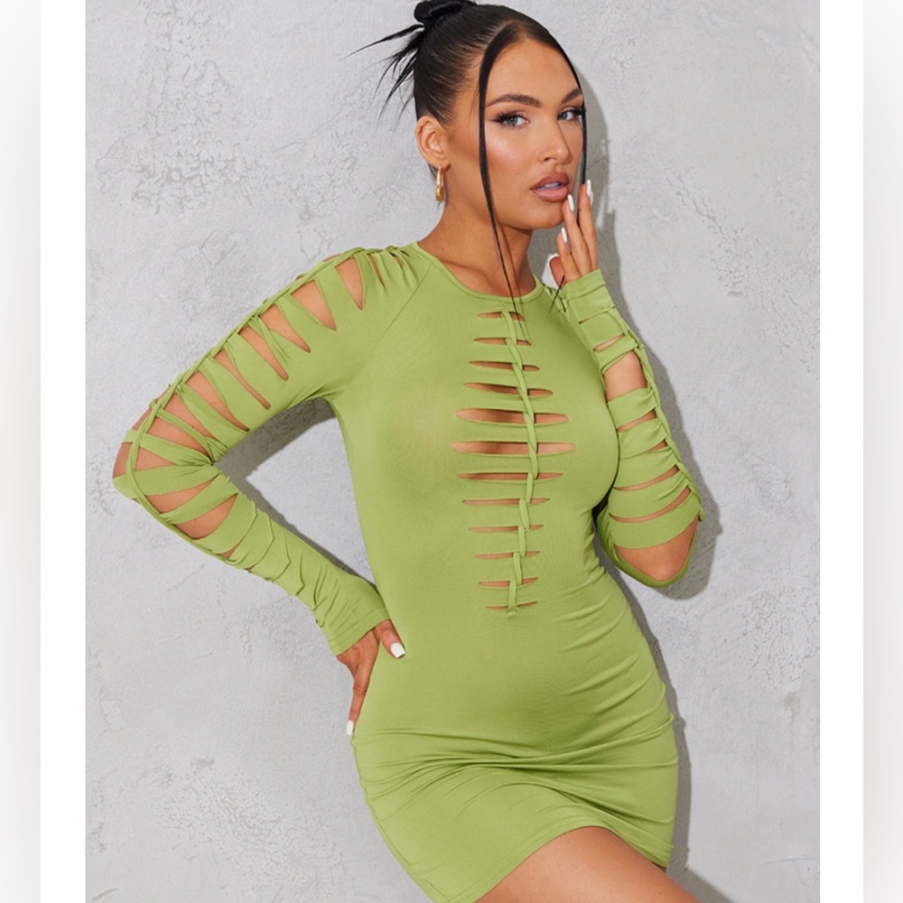 Olive Slinky Extreme Cut Out Detail Long Sleeve